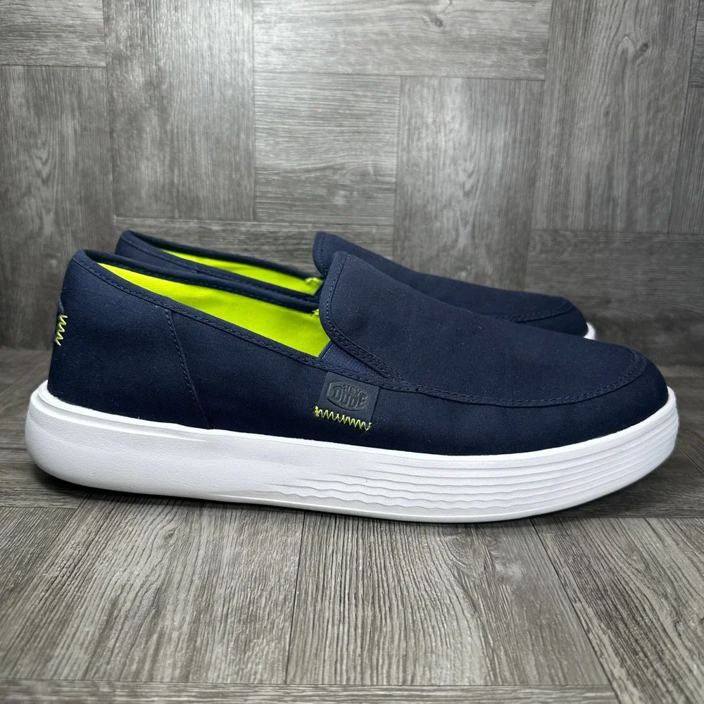 Hey Dude Sunapee M Canvas Men Size 12 Navy White Slip On Loafer Casual NEW
